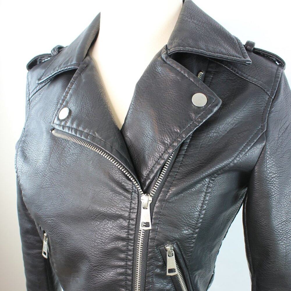 Atmosphere NY Dreamer Faux Leather Black Moto Jacket Size XS
